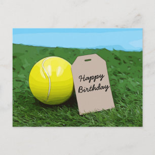 Tennis ball with blank tag Happy Birthday Postcard