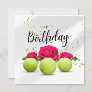 Tennis ball with flower for birthday card