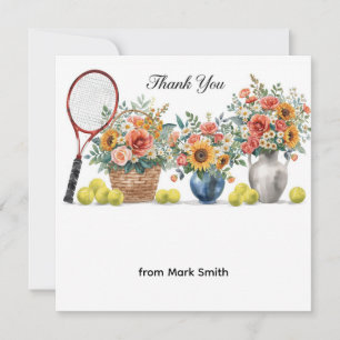 Tennis ball with flowers from tennis player  thank you card