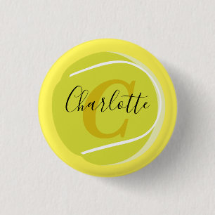 Tennis ball with Gold Monogram Script name  yellow 3 Cm Round Badge