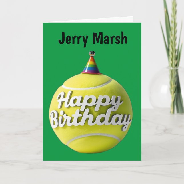Tennis ball with happy birthday birthday hat card (Front)