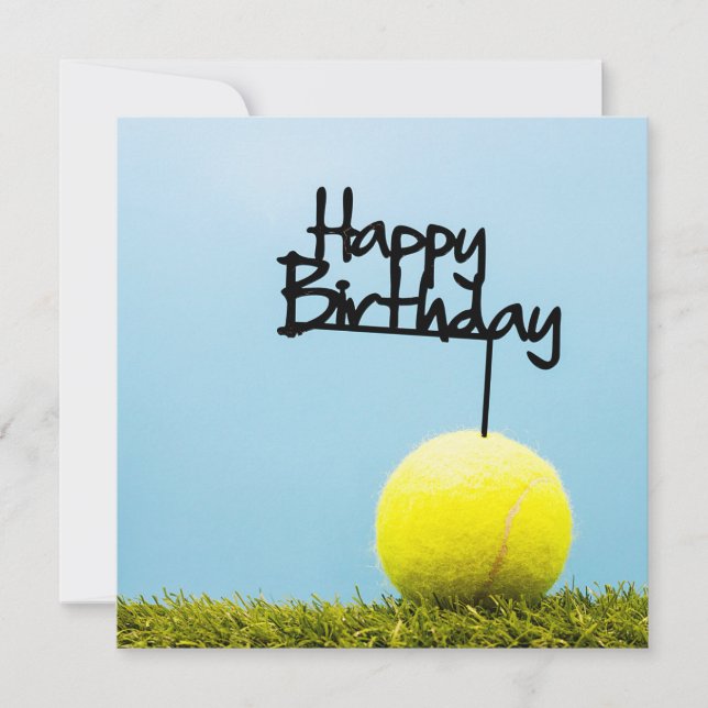 Tennis ball with Happy Birthday Sign on blue sky (Front)