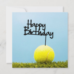 Tennis ball with Happy Birthday Sign on blue sky Card