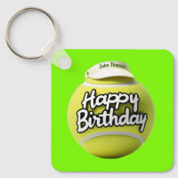 Tennis ball with happy birthday wearing visor