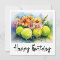 Tennis ball with lots of flower for birthday card