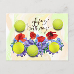 Tennis ball with lots of flower for birthday card