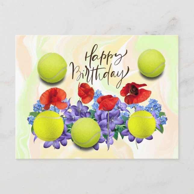 Tennis ball with lots of flower for birthday  card (Front)