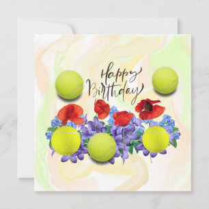 Tennis ball with lots of flower for birthday card