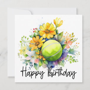 Tennis ball with lots of flower for birthday card