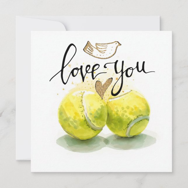 Tennis ball with  LOVE on blue court Holiday Card (Front)