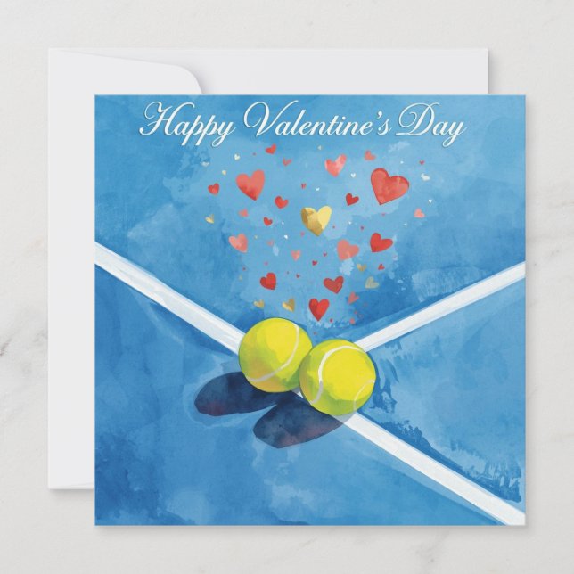 Tennis ball with  LOVE on blue court Holiday Card (Front)
