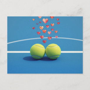 Tennis ball with LOVE on blue court Holiday Postcard