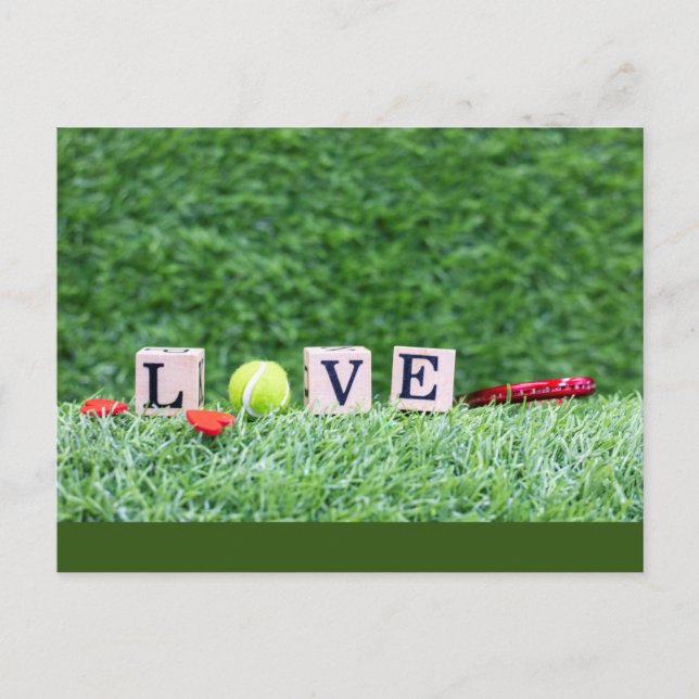 Tennis ball with  LOVE  wooden sign Valentine Holiday Postcard (Front)
