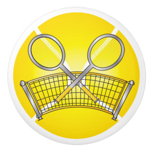 Tennis Ball with Net and Rackets Ceramic Knob