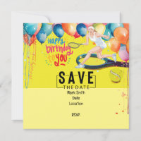 Tennis ball with racket on yellow Birthday