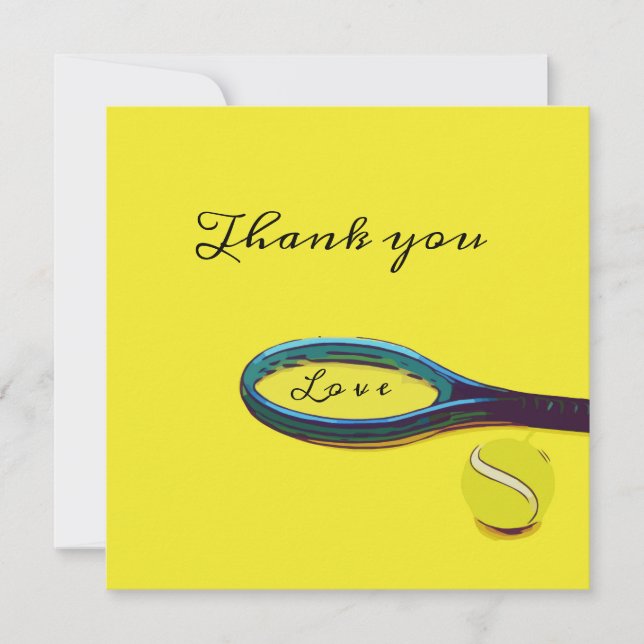 Tennis ball with racket on yellow Thank you Card (Front)