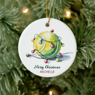  Tennis Ball with Santa Hat Custom Christmas       Ceramic Tree Decoration