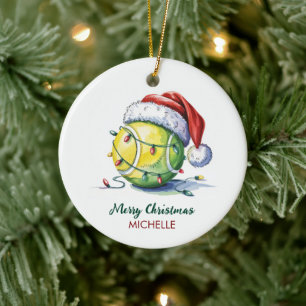  Tennis Ball with Santa Hat Custom Christmas       Ceramic Tree Decoration