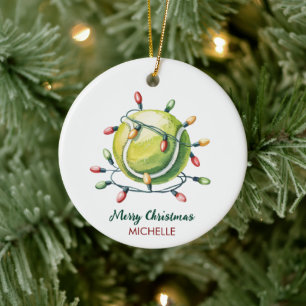  Tennis Ball with Santa Hat Custom Christmas       Ceramic Tree Decoration