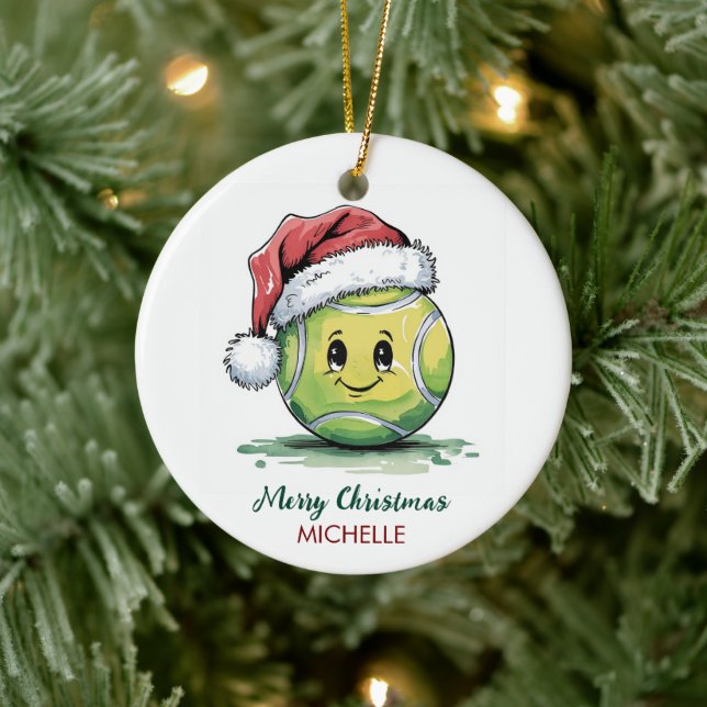  Tennis Ball with Santa Hat Custom Christmas       Ceramic Tree Decoration (Tree)
