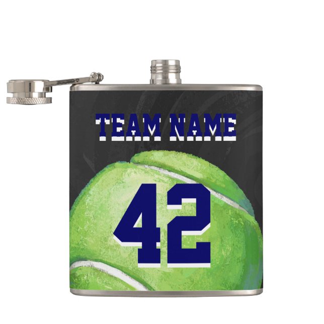 Tennis Ball with Team Name and Number Hip Flask (Opened)