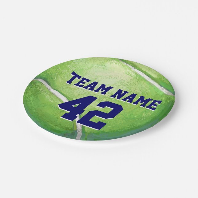 Tennis Ball with Team Name and Number Paper Plate (Angled)