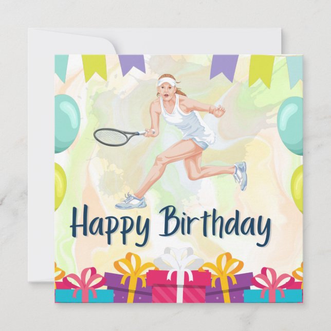 Tennis ball with Tennis Woman hold racket   Card (Front)