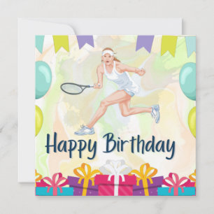 Tennis ball with Tennis Woman hold racket Card