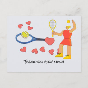 Tennis ball with Woman player Thank you Postcard