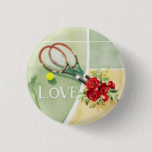 Tennis  ball with word LOVE on court 3 Cm Round Badge
