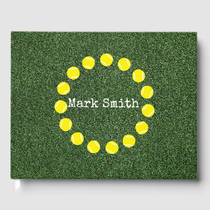 Tennis Ball wreath with Name on green grass Guest Book