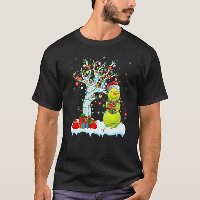 Tennis Ball Xmas Tree Lighting Snowman Tennis Ball T-Shirt (Front)