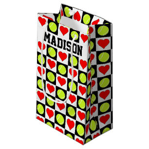 Tennis Balls & Hearts Custom Player or Team Name Small Gift Bag