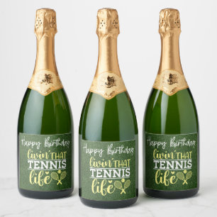 Tennis balls Living tennis Happy Birthday  Sparkling Wine Label