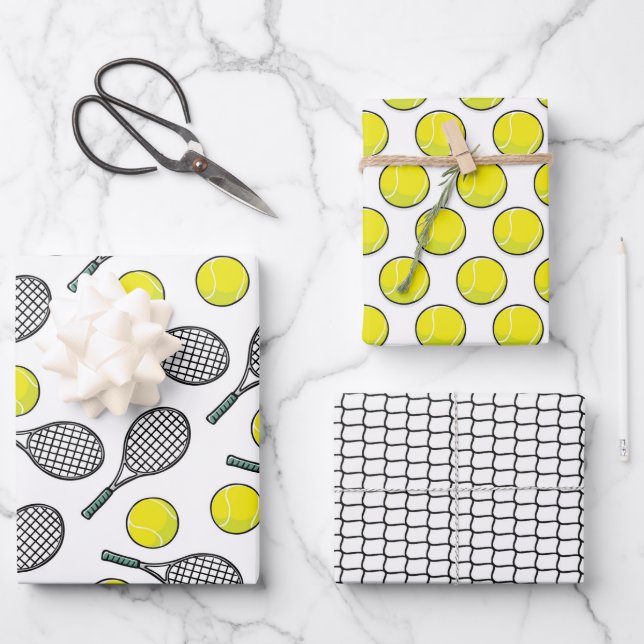 Tennis Balls Racquet Yellow White Black Love Wrapping Paper Sheet (Front)