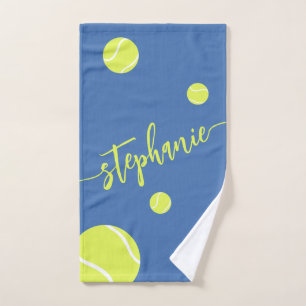 Tennis Balls Script Name Personalised Blue Hand Towel