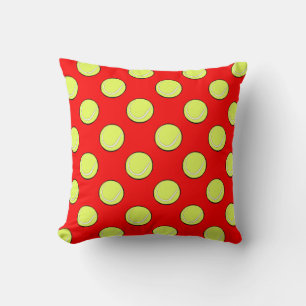 Tennis Balls Seamless Pattern on Red Background Cushion