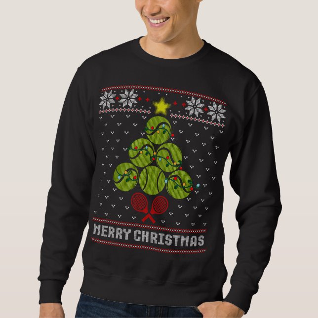Tennis Balls Tree Merry Christmas Ugly Sweater (Front)