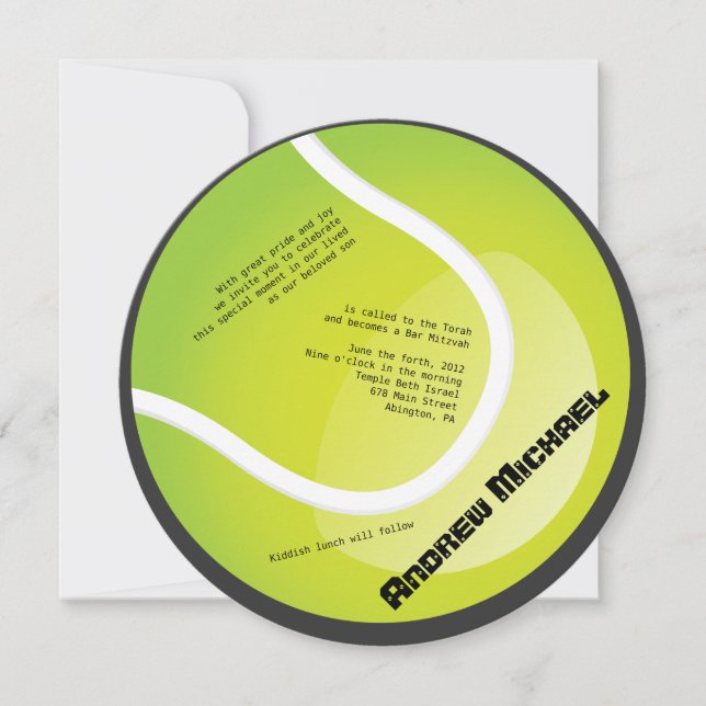 TENNIS Bar Bat Mitzvah Round Invitation (Front)