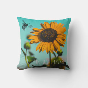 Tennis Bee Sunflower Throw Pillow