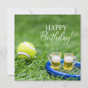 Tennis Birthday Card with Ball and Beer for player