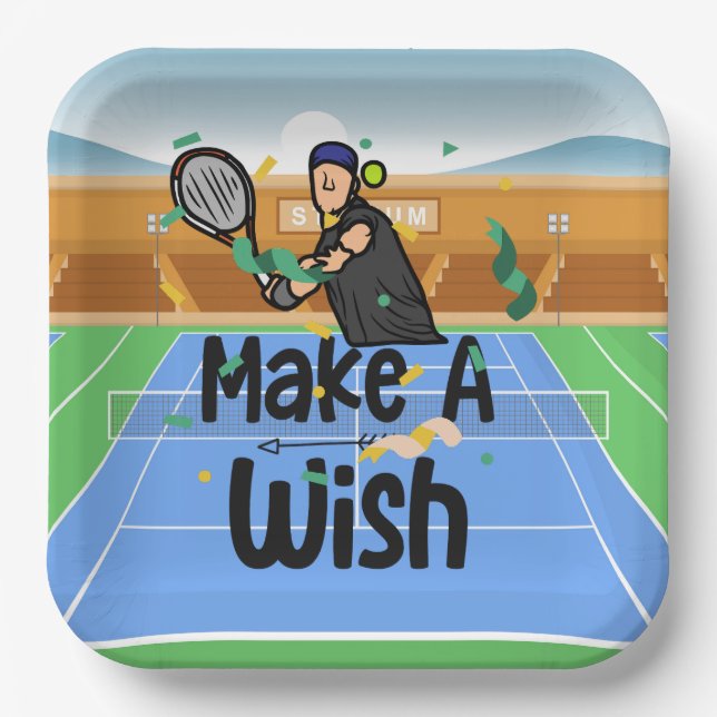 Tennis Birthday for Tennis Player Make a Wish  Paper Plate (Front)