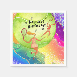 Tennis Birthday for Tennis Player watercolor Napkin