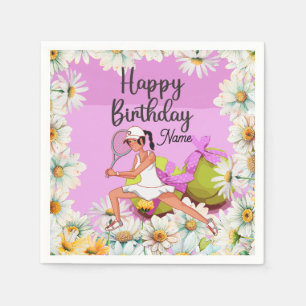 Tennis Birthday for woman player with daisy flower Napkin
