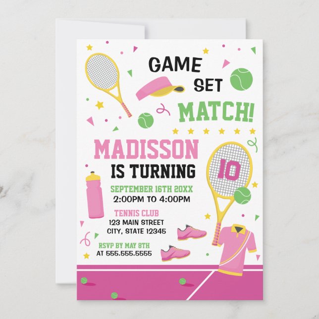 TENNIS Birthday girl Invitation (Front)