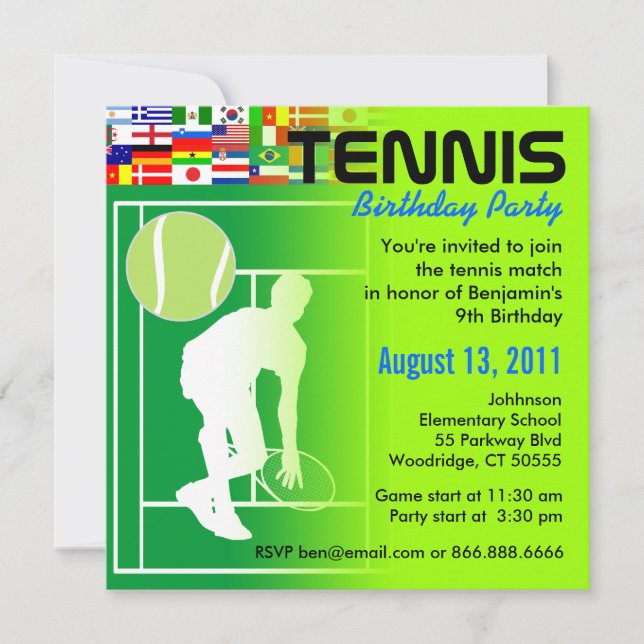 Tennis Birthday Party Invitation (Front)