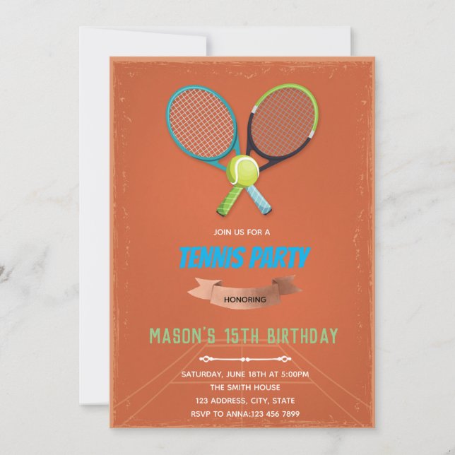 Tennis birthday party invitation (Front)