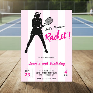 Tennis Birthday Party Make a Racket Pink Striped Invitation