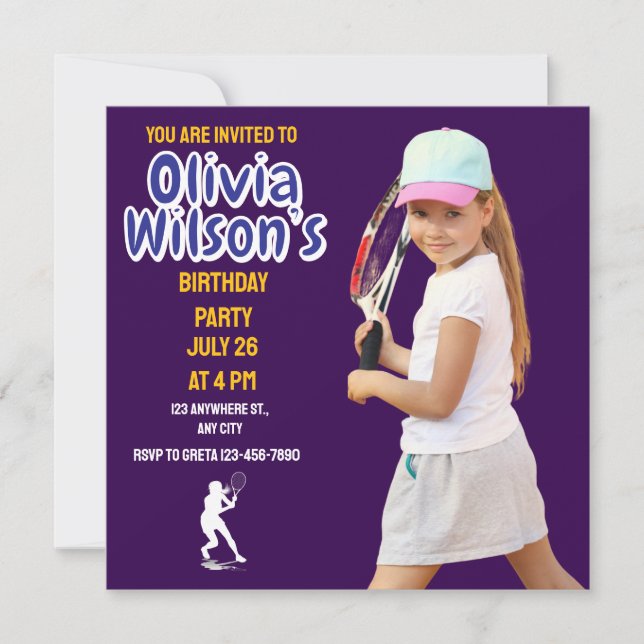 Tennis Birthday Party, Tennis Player Girl   Invitation (Front)