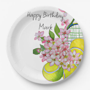 Tennis Birthday Player Party  Watercolor  Paper Plate